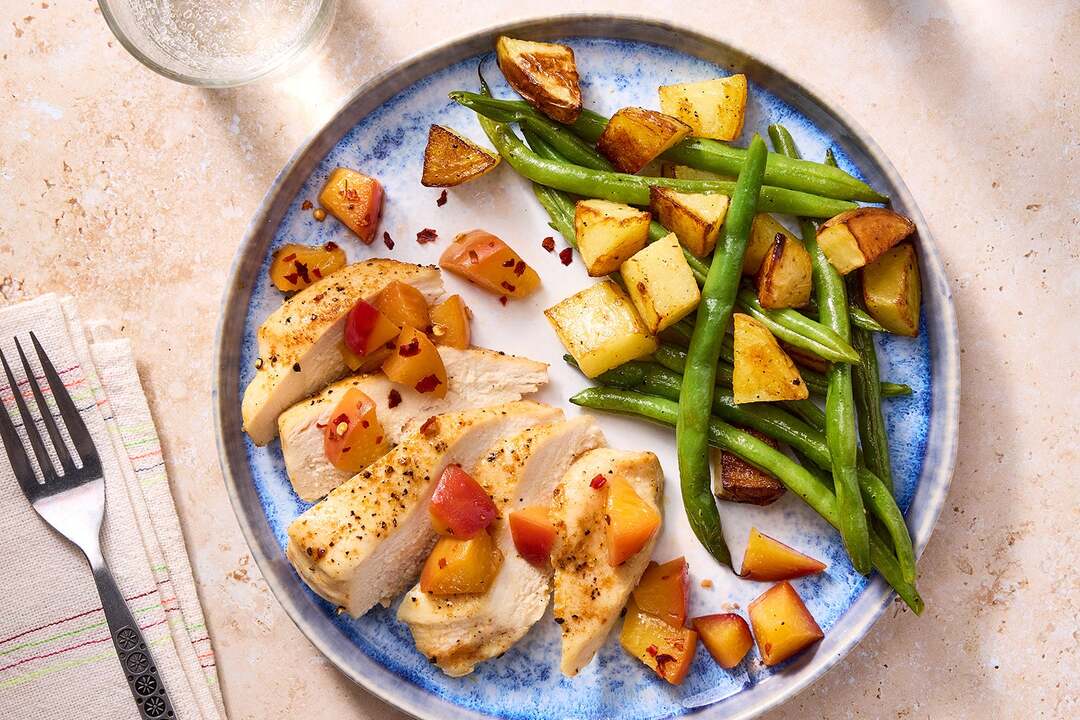Sheet Pan Chicken & Honey Glazed Peach
