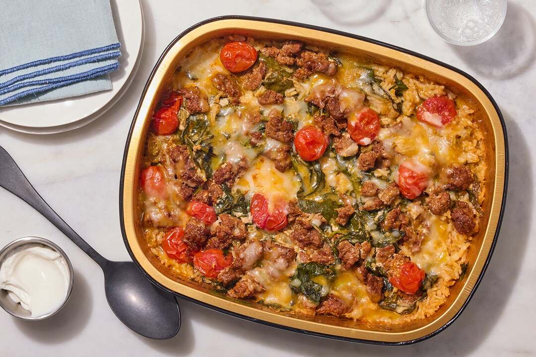 Tomatillo Chorizo & Rice Bake
