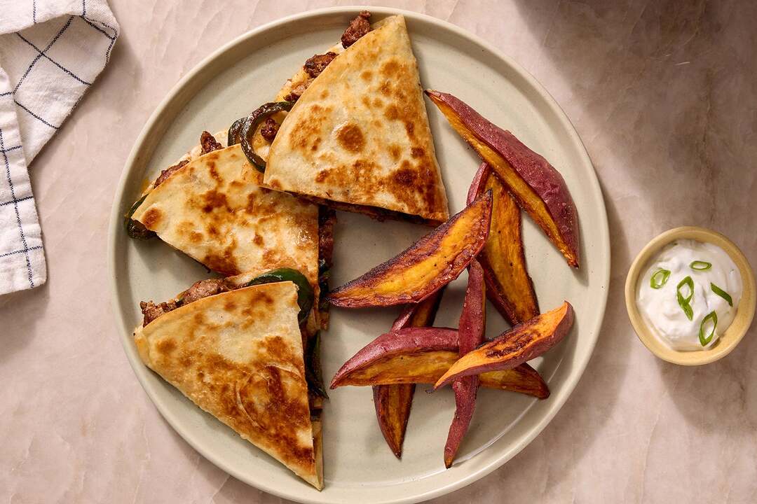 Poblano Pork Sausage Quesadillas