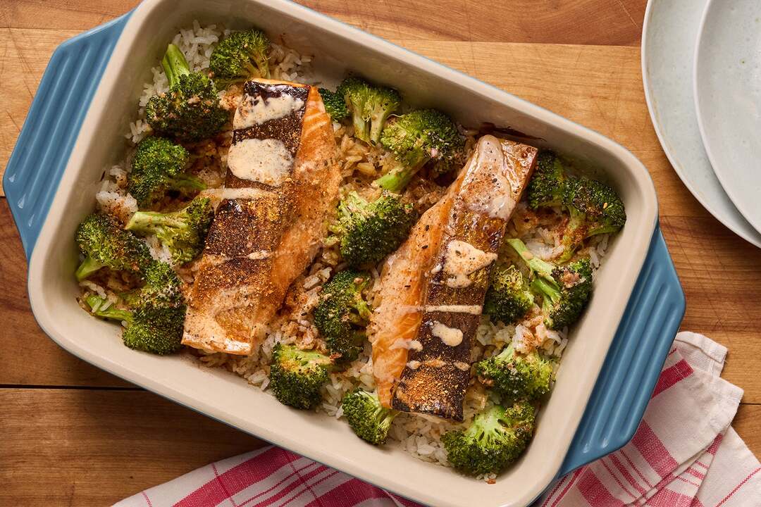 Soy-Glazed Salmon & Rice Bake