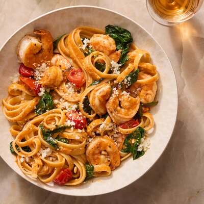 Creamy Shrimp & Romesco Fettuccine