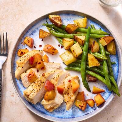 Sheet Pan Chicken & Honey Glazed Peach