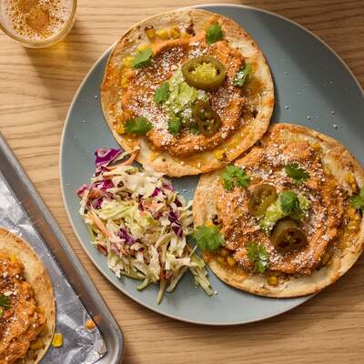 Cheesy Corn & Pinto Bean Tostadas