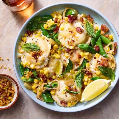 Burrata Ravioli & Crispy Pancetta